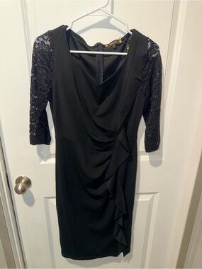 Miusol Black Midi Dress with Lace Three-Quarter Sleeves Size M NWT